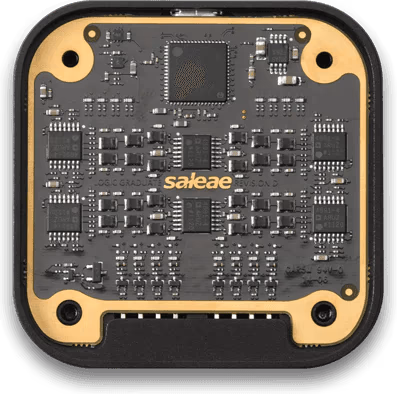 Saleae Logic 8 black printed circuit board bottom view showing clean solder joints and trace routing