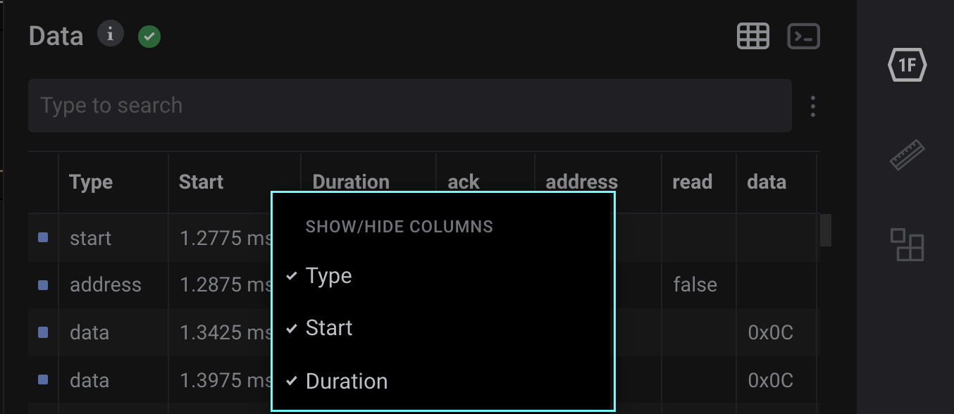 "Show/Hide Columns" Window via Right Clicking the Data Table Header