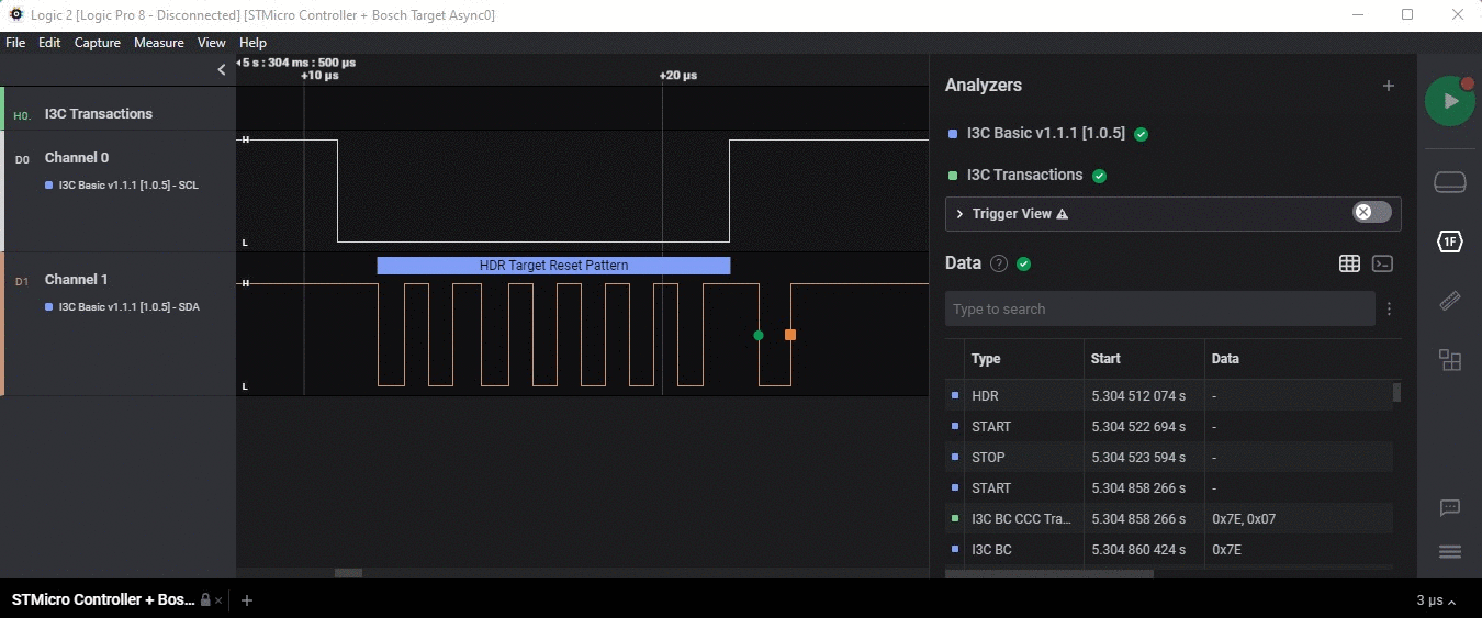 I3C Analyzer running on Logic 2